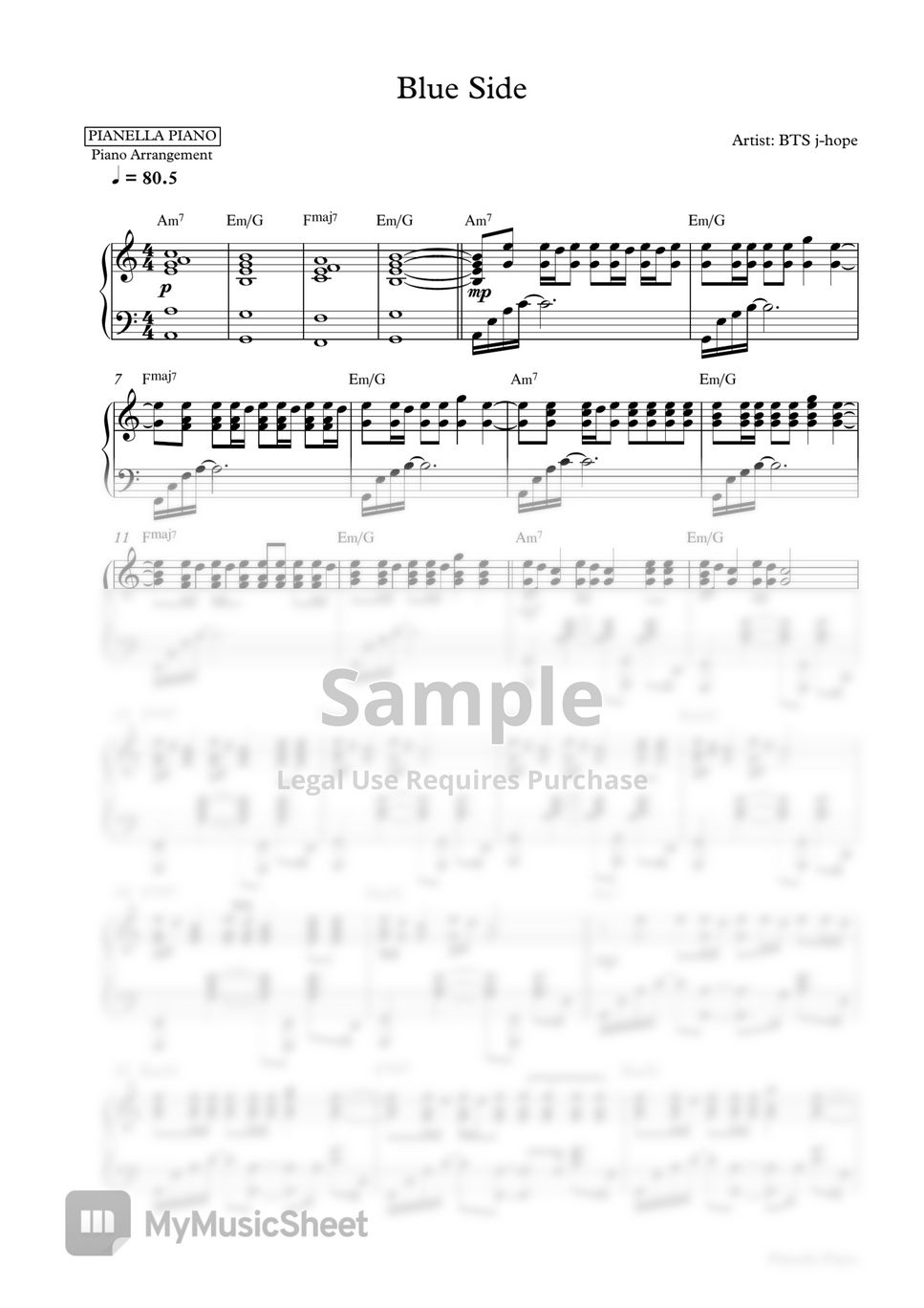 BTS j-hope - Blue Side (Piano Sheet) by Pianella Piano