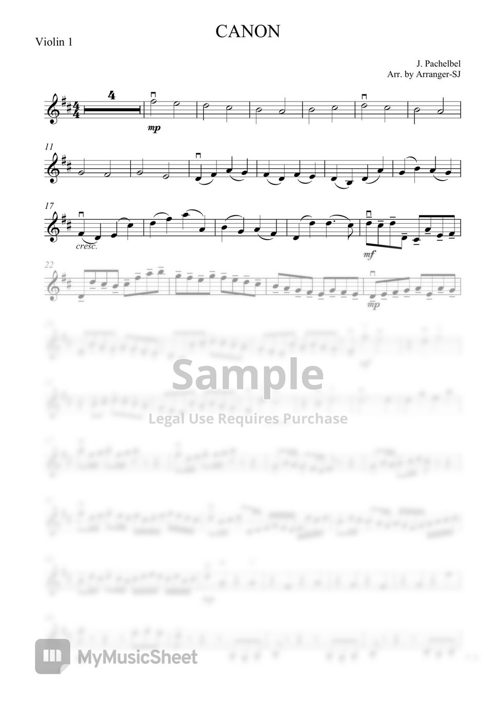 Pachelbel - CANON (for 3 violins & Piano or 2 violins & cello & Piano) by Arranger-SJ