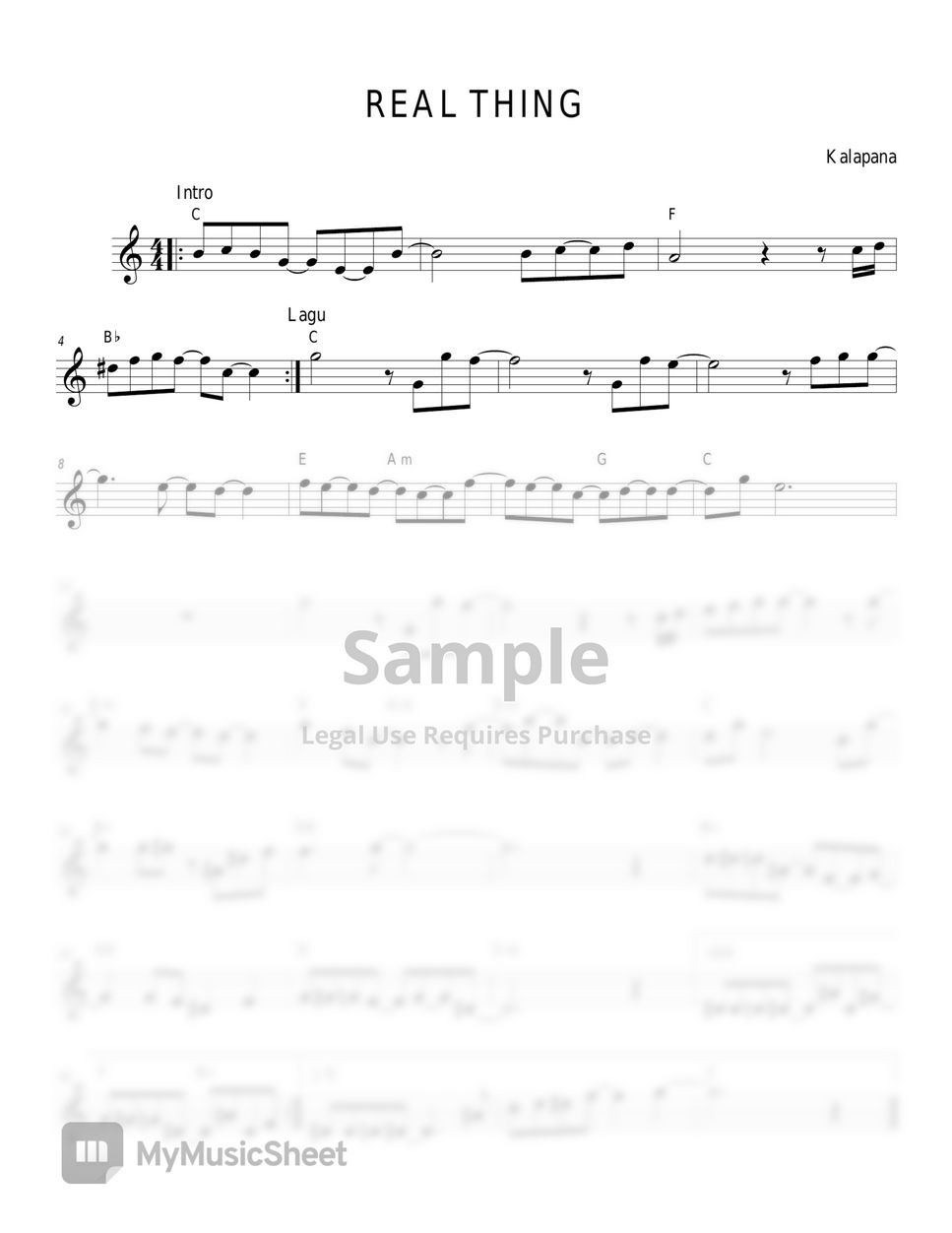 Kalapana - Real Thing Sheet by The Orchard Music