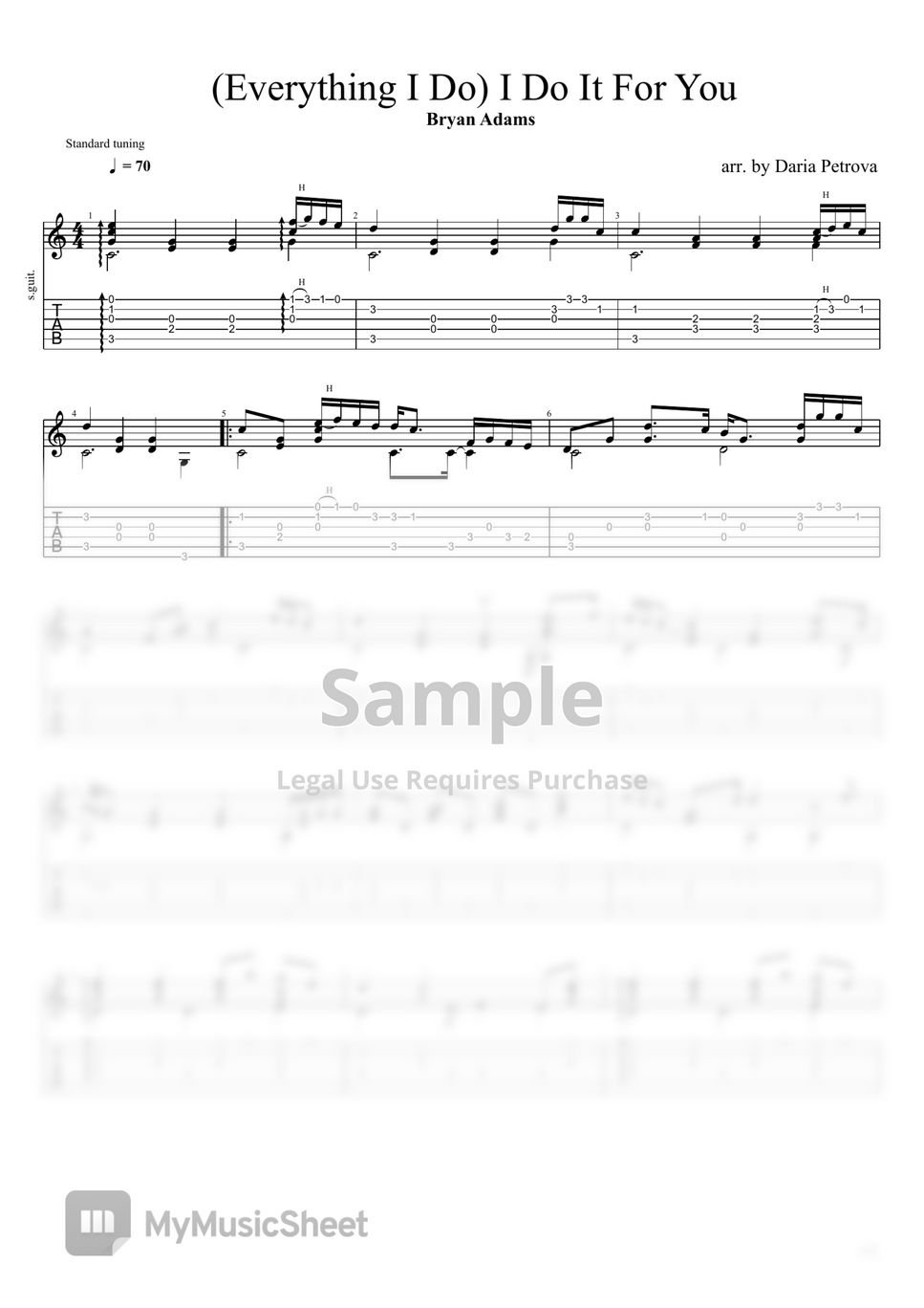 Bryan Adams (Everything I Do) I Do It For You (Fingerstyle Guitar