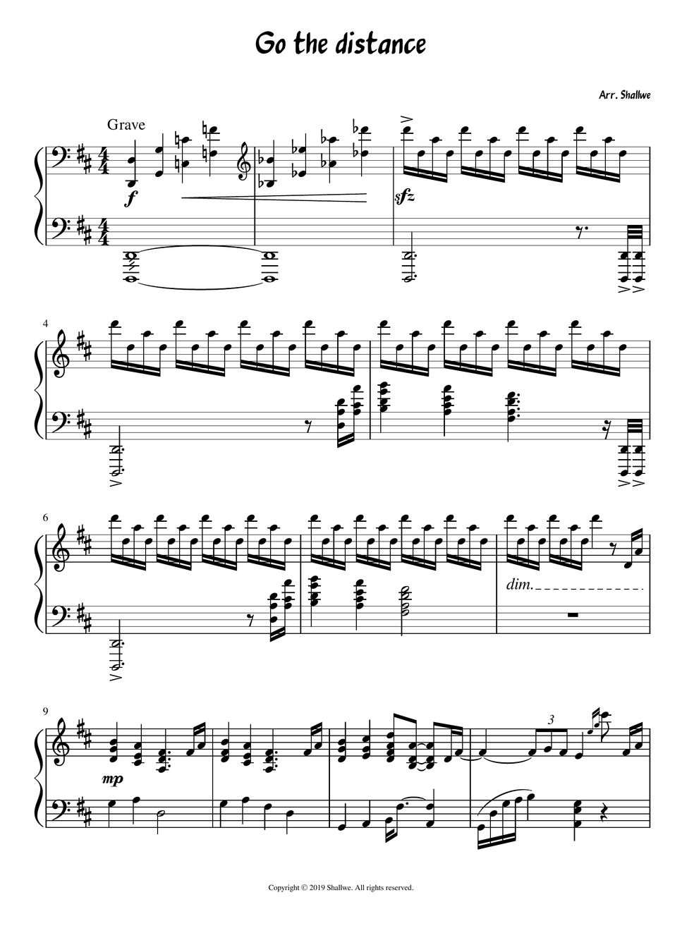 Hercules(헤라클레스) Go the distance_Disney Piano cover Sheets