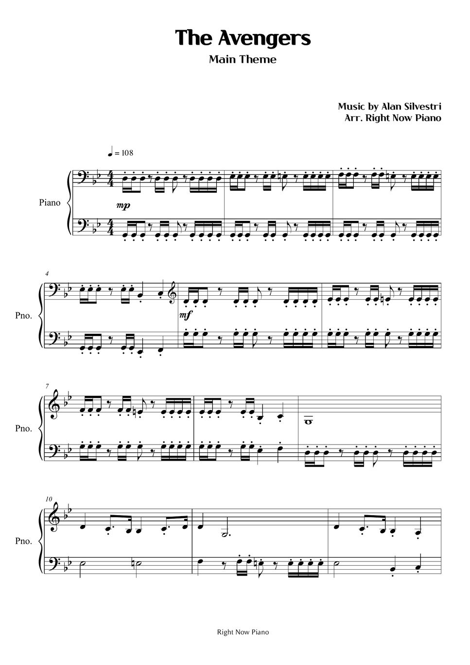 The avengers the avengers main theme sheet by right now piano