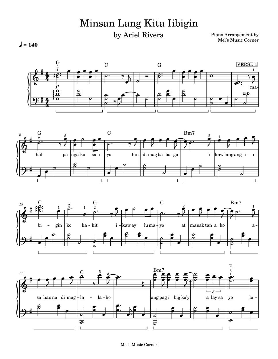 Ariel Rivera - Minsan Lang Kita Iibigin (piano sheet music by Mel's Music Corner