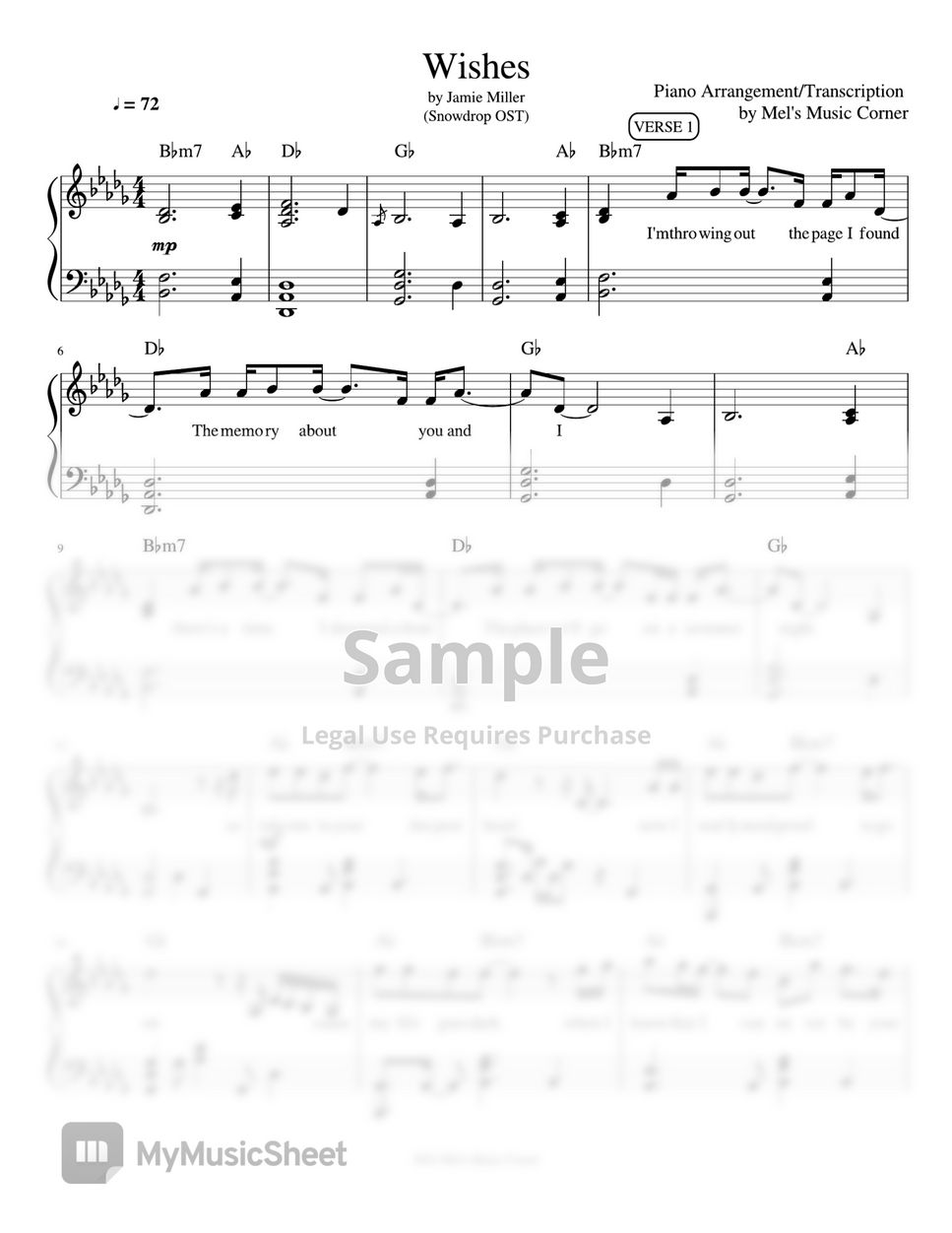 Jamie Miller - Wishes (piano sheet music) by Mel's Music Corner