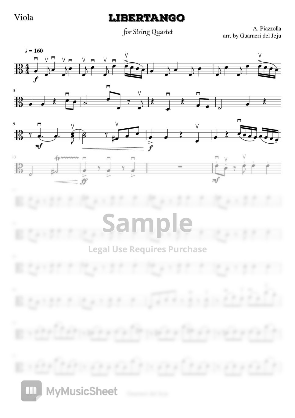 A. Piazzolla Libertango for String Quartet 악보 by Guarneri del Jeju