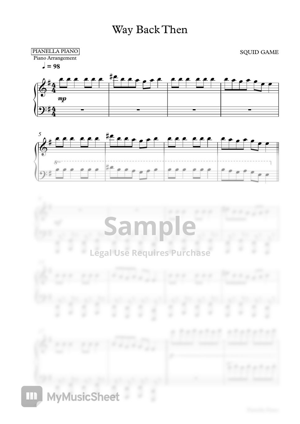 SQUID GAME - WAY BACK THEN (Piano Sheet) by Pianella Piano