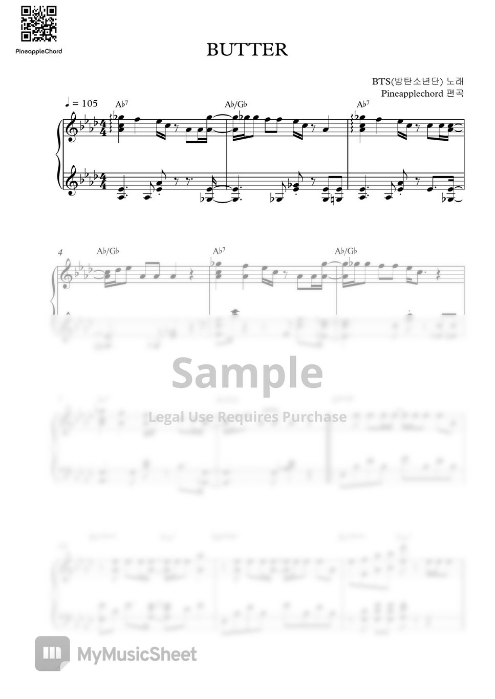 BTS Butter (Original Key) Sheets by Pineapplechord