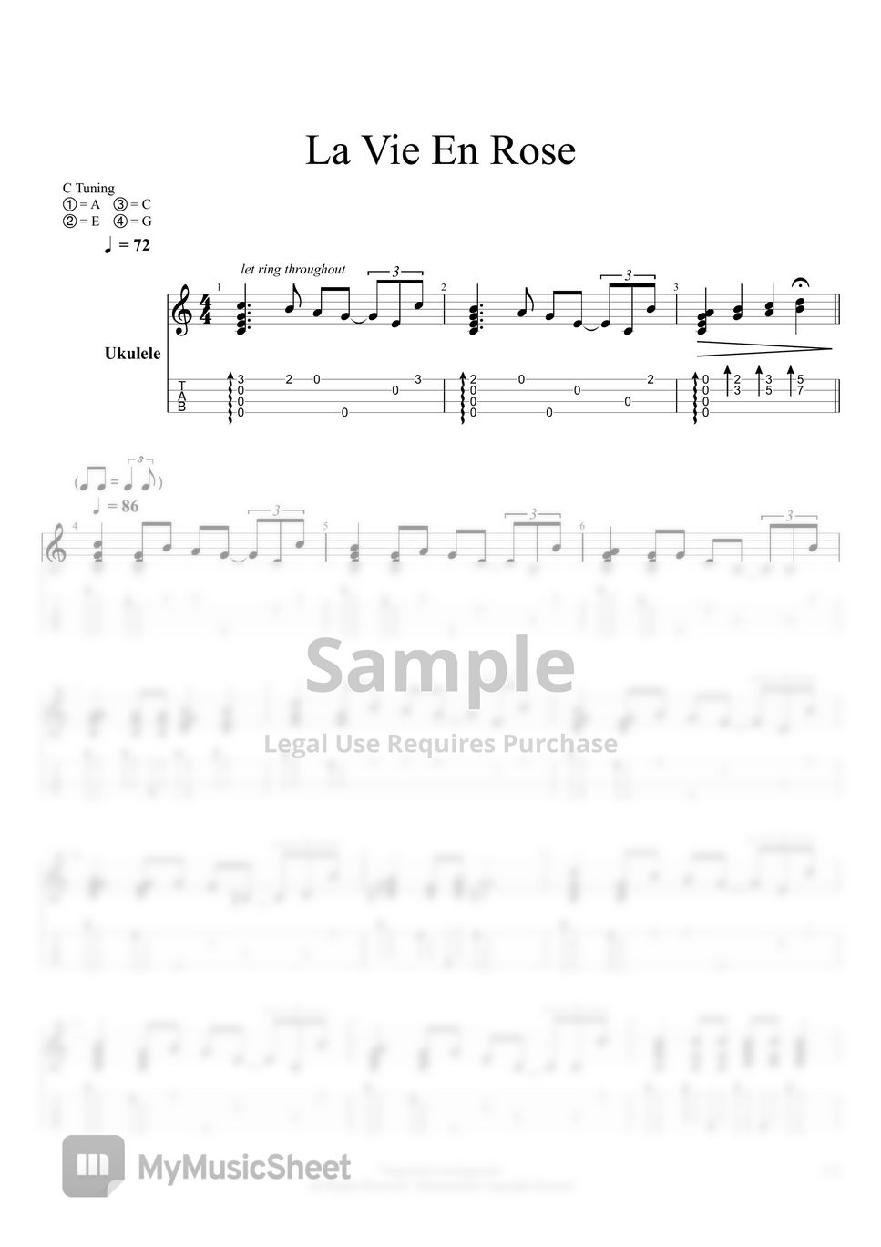 Édith Piaf - La Vie en Rose (Uku-Fingerstyle) Tab + 1staff by Franco C