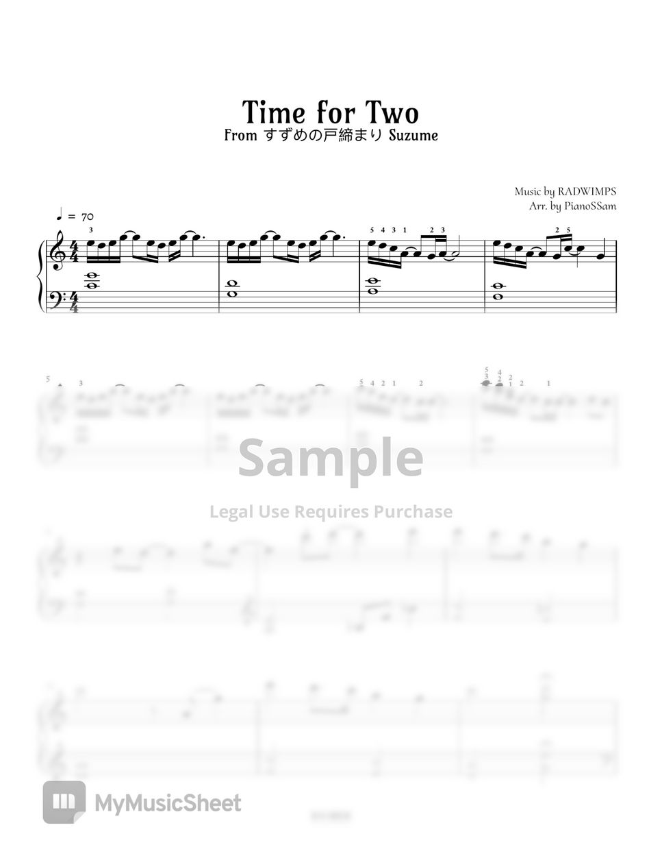 RADWIMP - Time for Two (Suzume) by PianoSSam