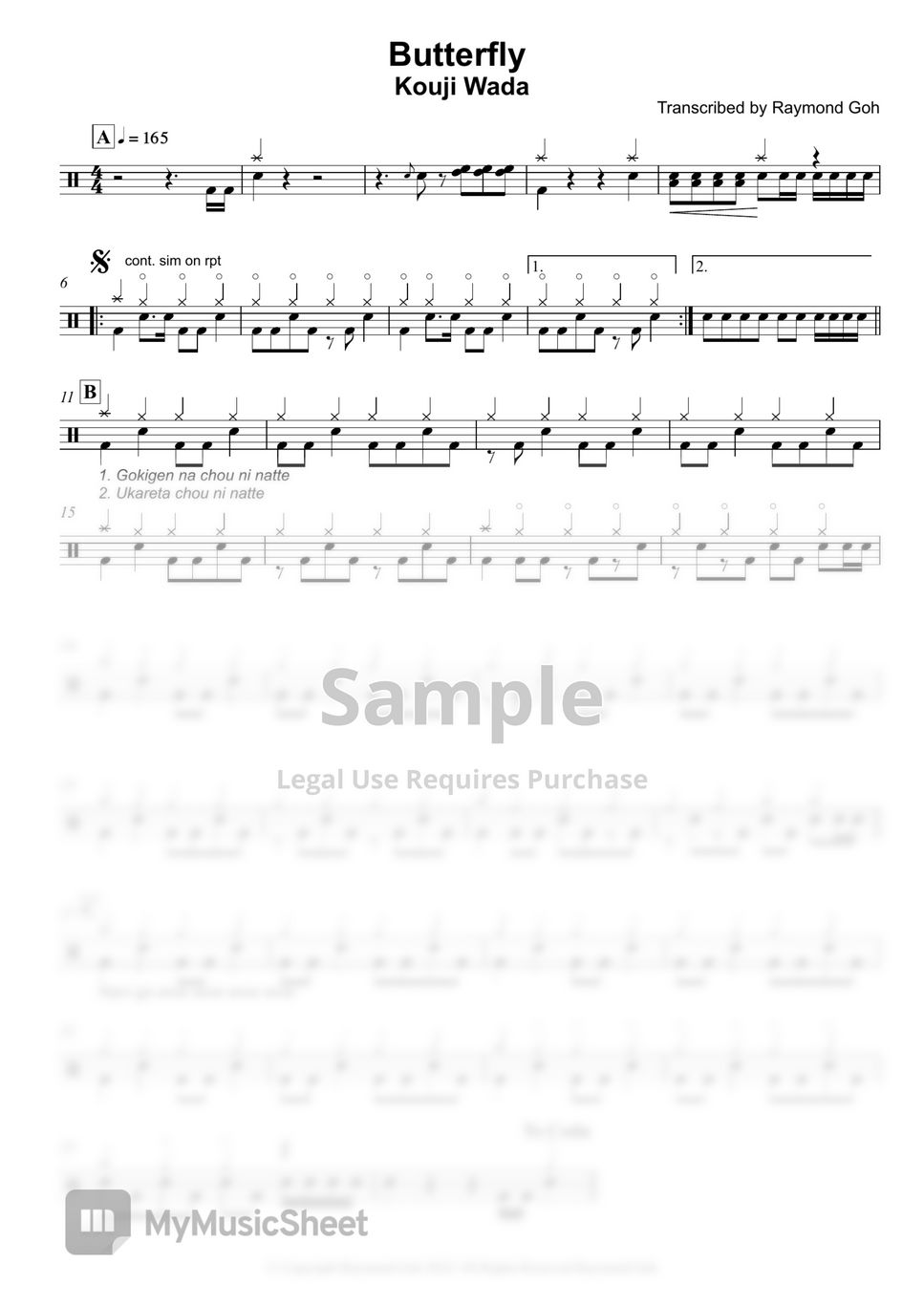 Kouji Wada Butterfly (Digimon Adventure OP) Sheets by Raymond Goh