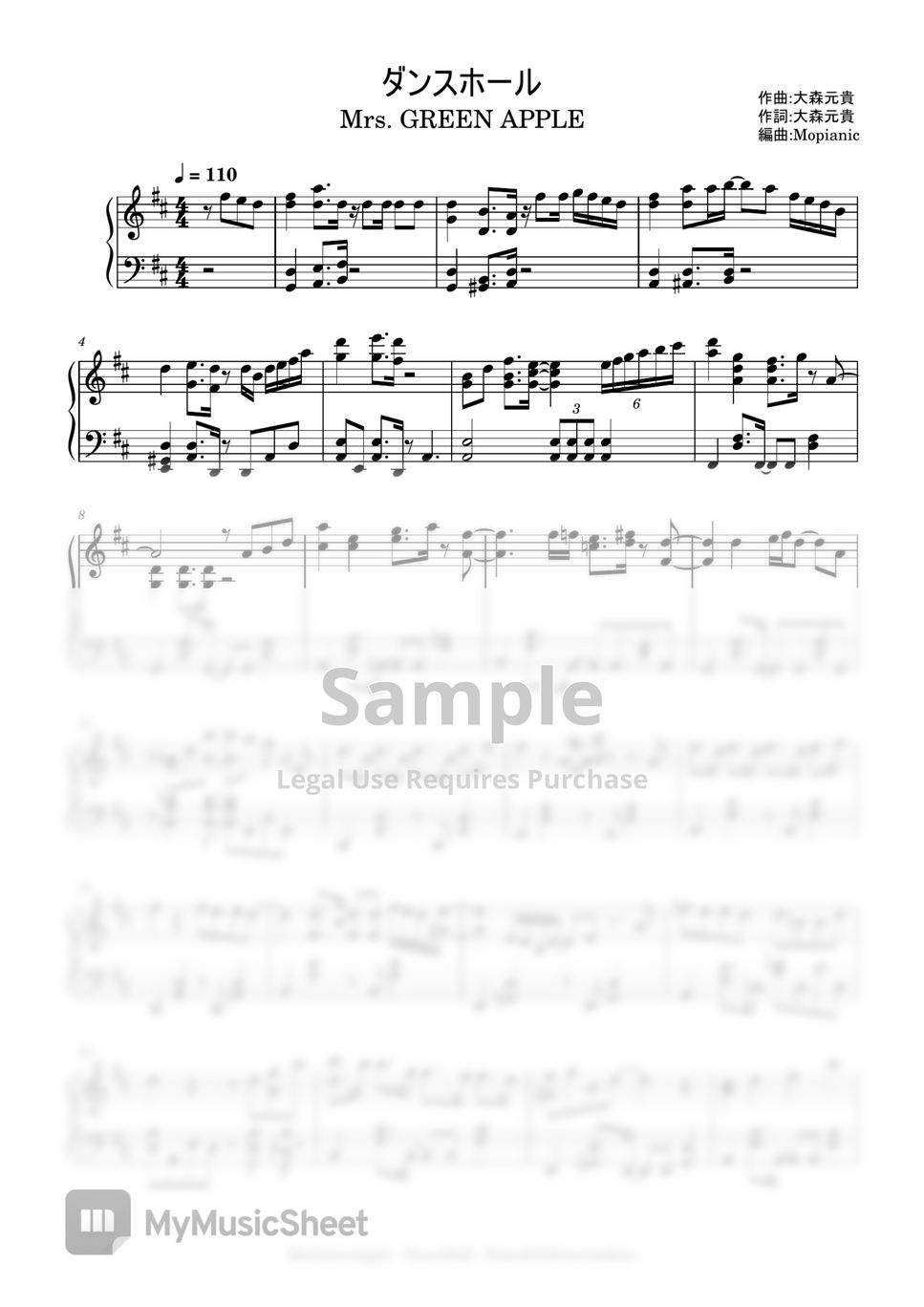 Mrs. GREEN APPLE Dance Hall (intermediate, piano) Sheets by Mopianic