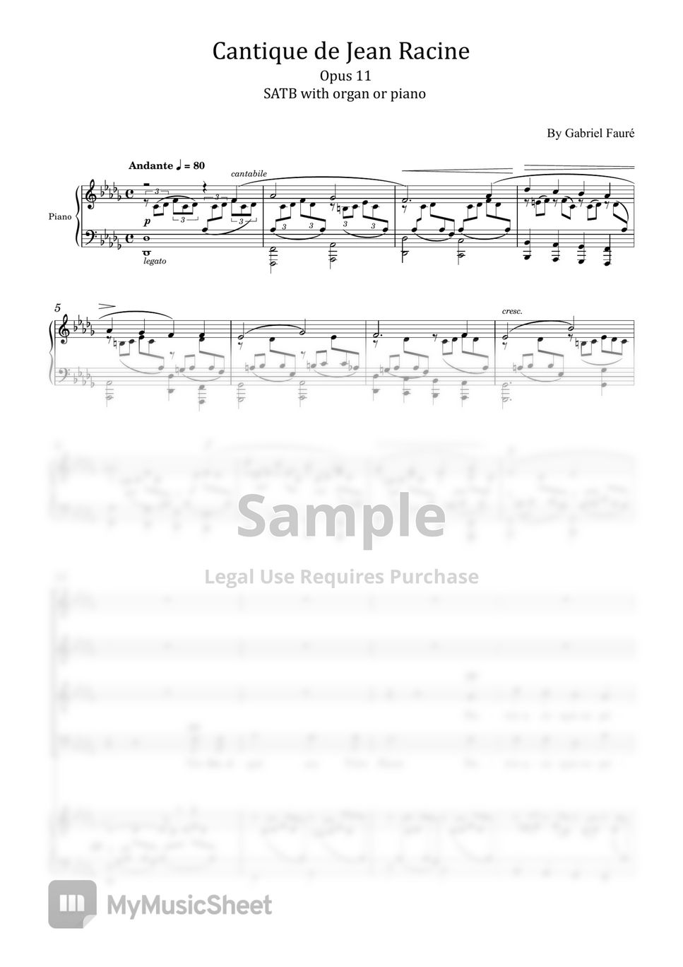 Gabriel Fauré - Cantique de Jean racine, Op.11 (SATB) (with organ or piano) by poon