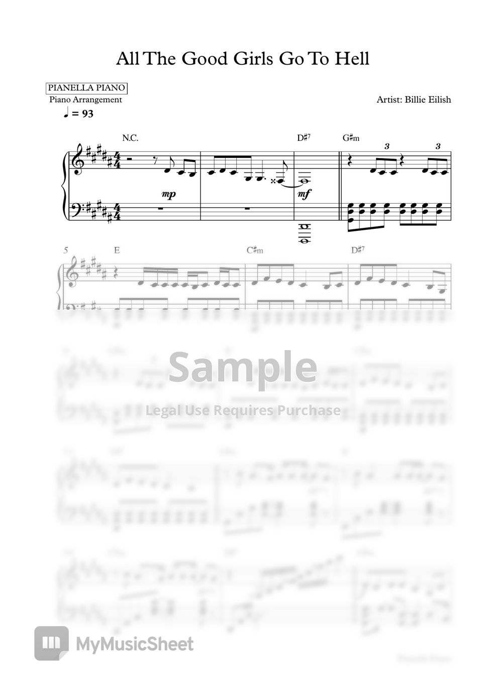 Billie Eilish - All The Good Girls Go To Hell (Piano Sheet) by Pianella Piano