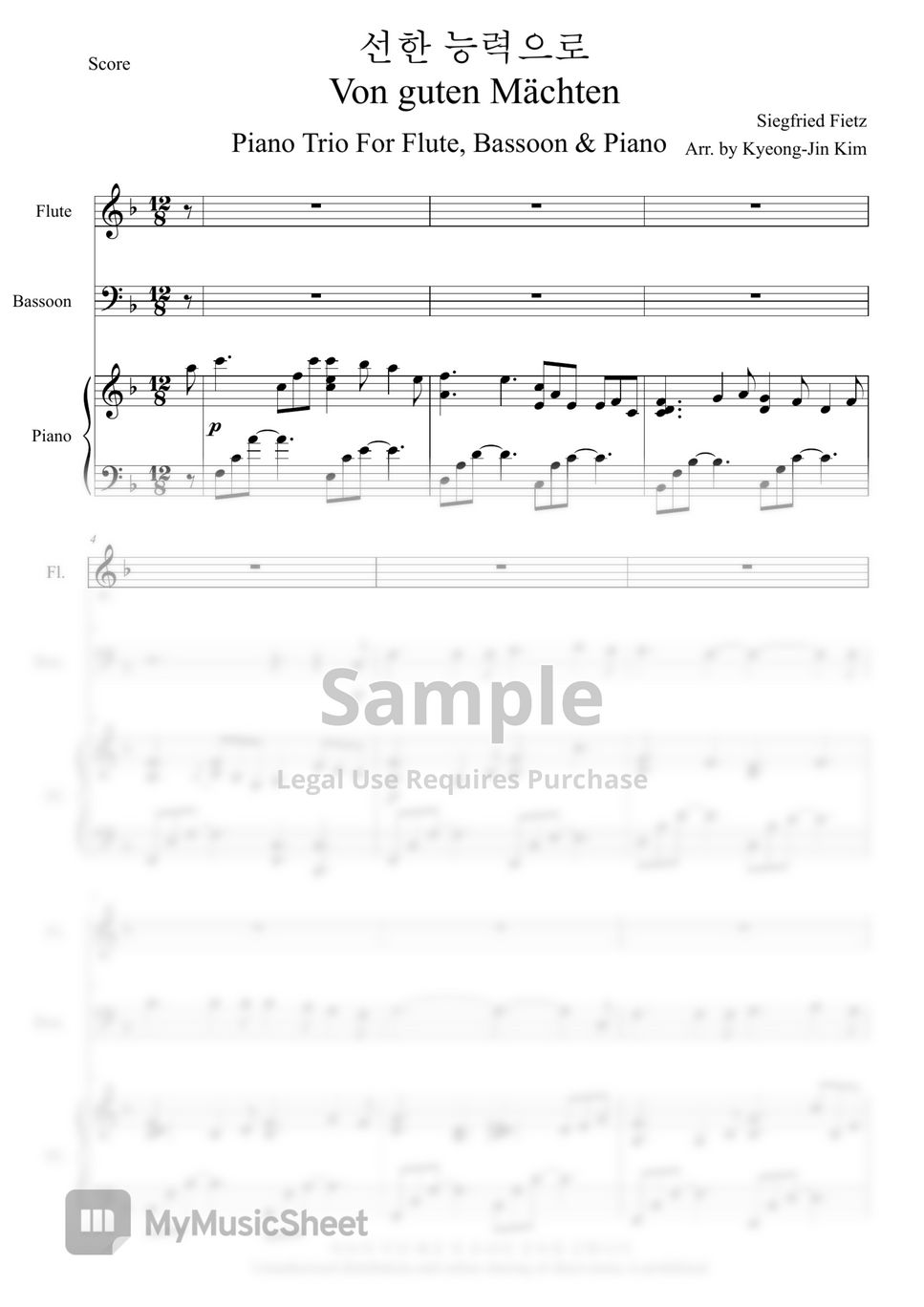 Siegfried Fietz - Von guten Mächten (Piano Trio) (Flute,Bassoon,Piano) by Pianist Jin