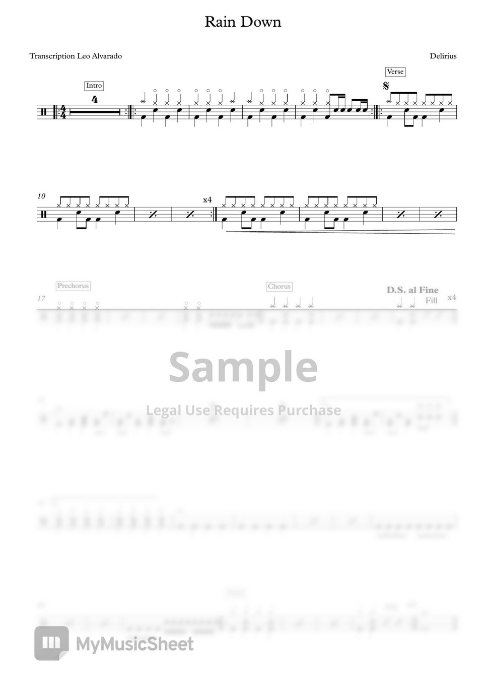 Delirious Rain Down Sheets by Drum transcription Leo Alvarado