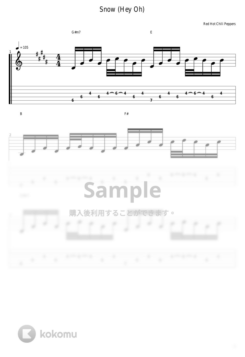 Red Hot Chili Peppers Snow (hey Oh) タブ + 五線譜 by guitar cover with tab