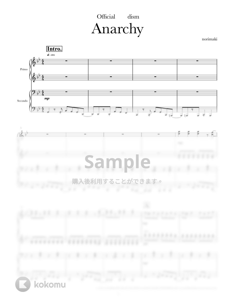 Official髭男dim - Anarchy (ピアノ連弾) by norimaki