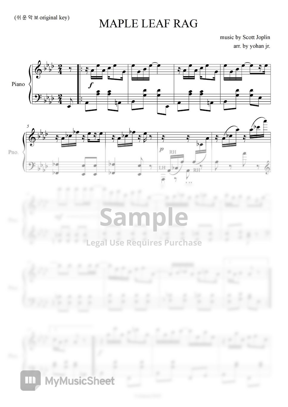 Scott Joplin - MAPLE LEAF RAG (easy piano orginal key) by classic2020