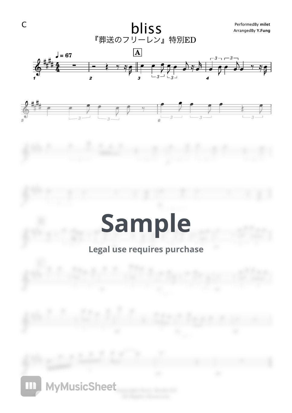 Milet - Bliss (C/ Bb/ F/ Eb Solo Sheet Music) by FungYip