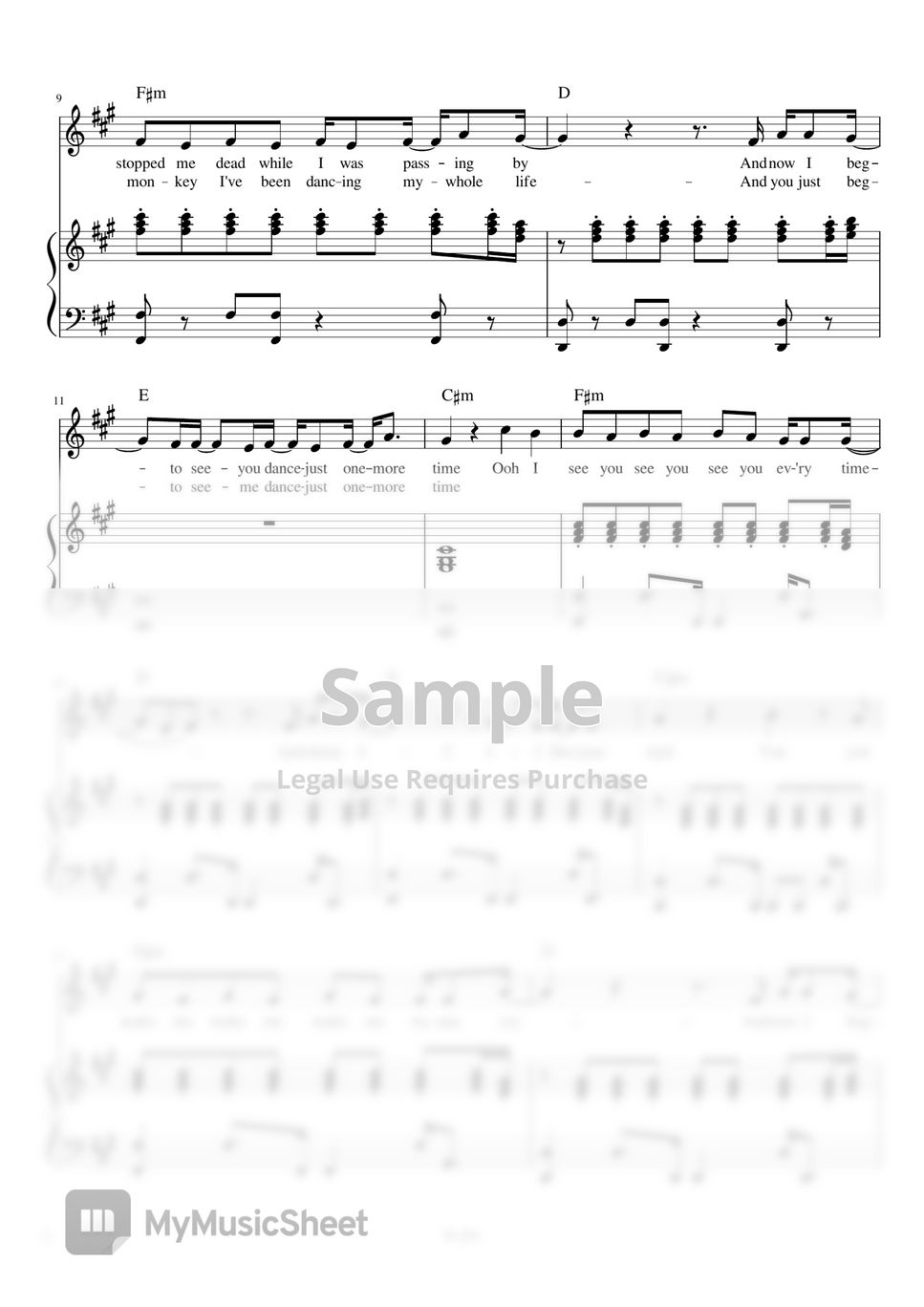 Tones and I Dance Monkey (3단/원키/Fm) 악보 by SJ