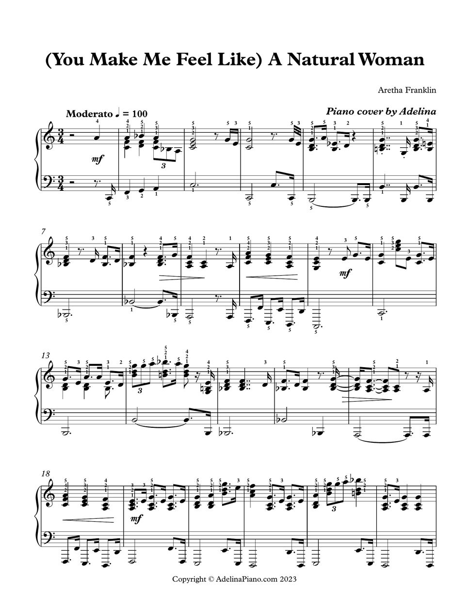 Aretha Franklin You Make Me Feel Like A Natural Woman Sheets By 