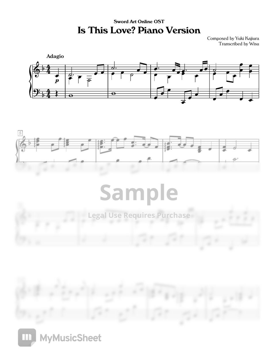 Sword Art Online - Is This Love? Piano Version Sheets by Wisu