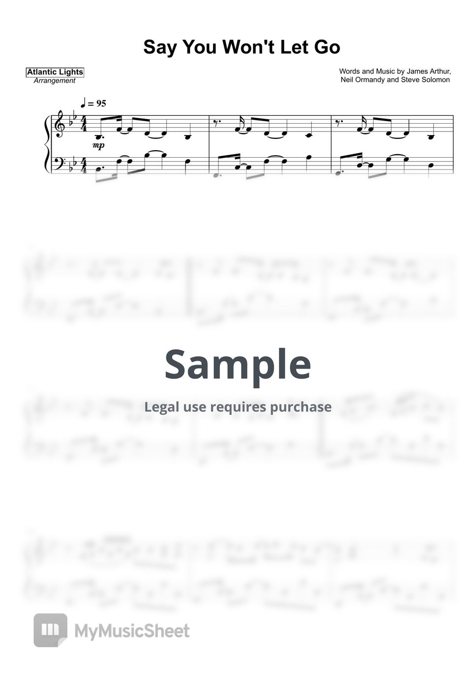 James Arthur - Say You Won't Let Go Sheets by Atlantic Lights