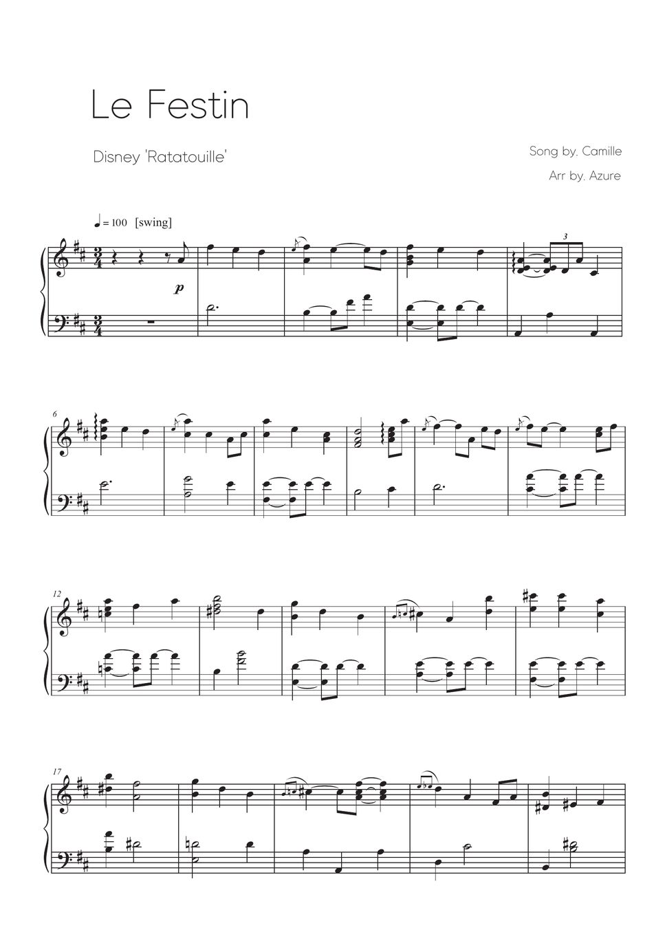 Ratatouille Ost Le Festin Sheets By Azure Piano 0593