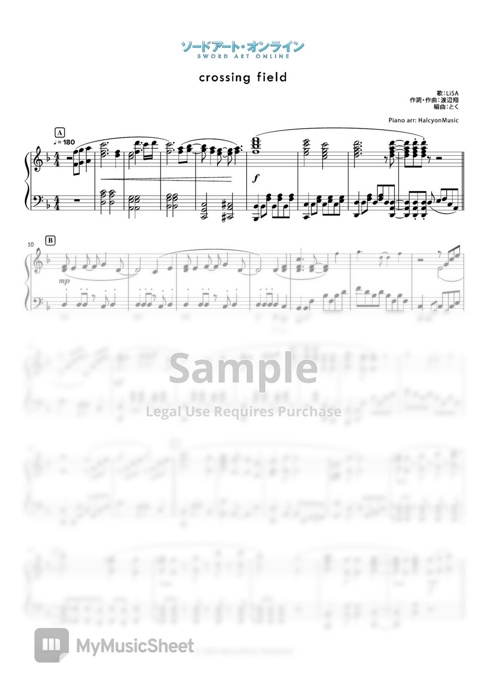 Crossing Field Sword Art Online OP Piano MIDI Sheet download Free