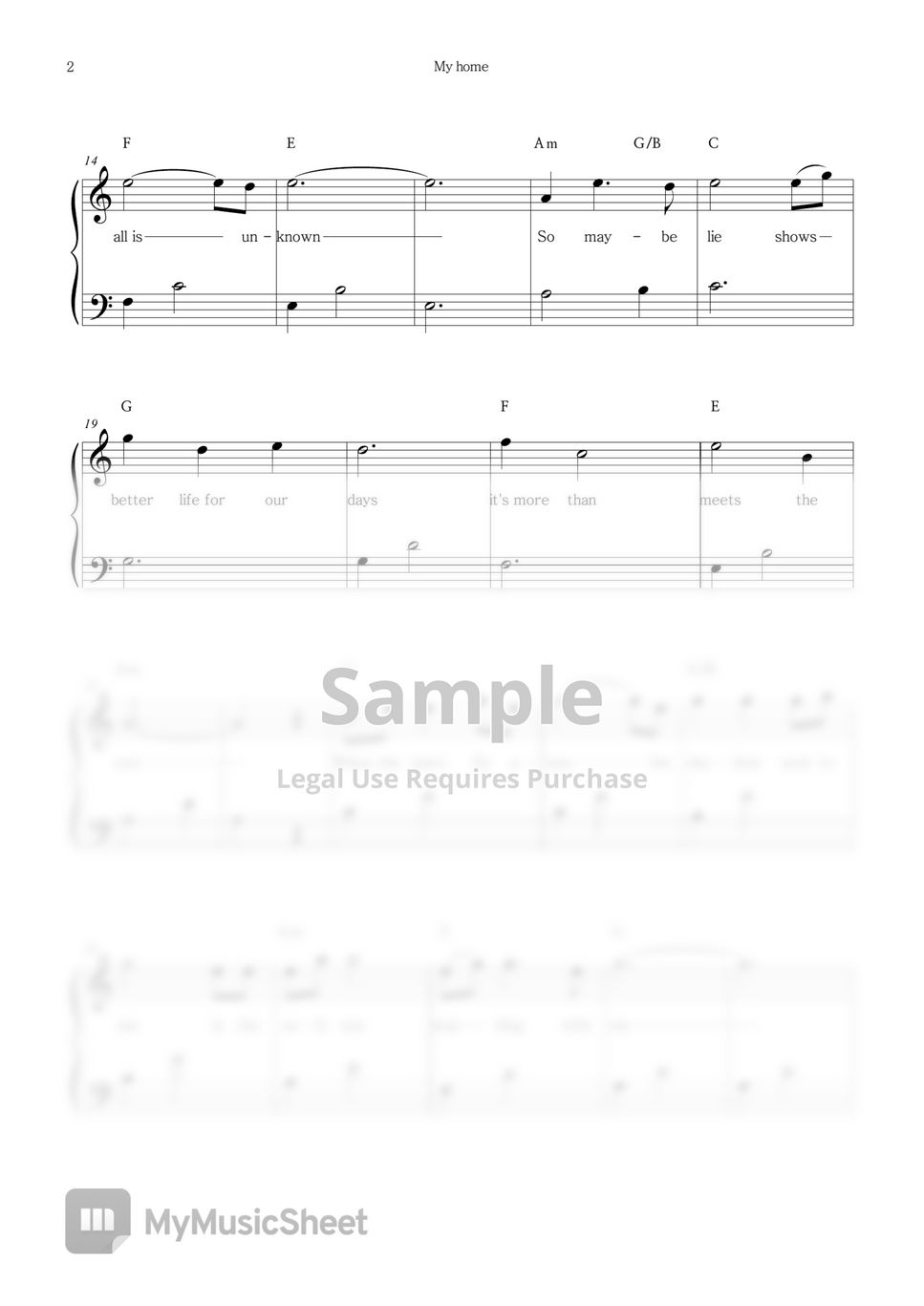 Mr. Sunshine OST My Home (Eugene’s song) Easy Piano Sheet Music Sheets