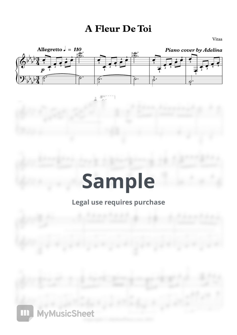 Vitaa A Fleur De Toi Sheets by Adelina Piano