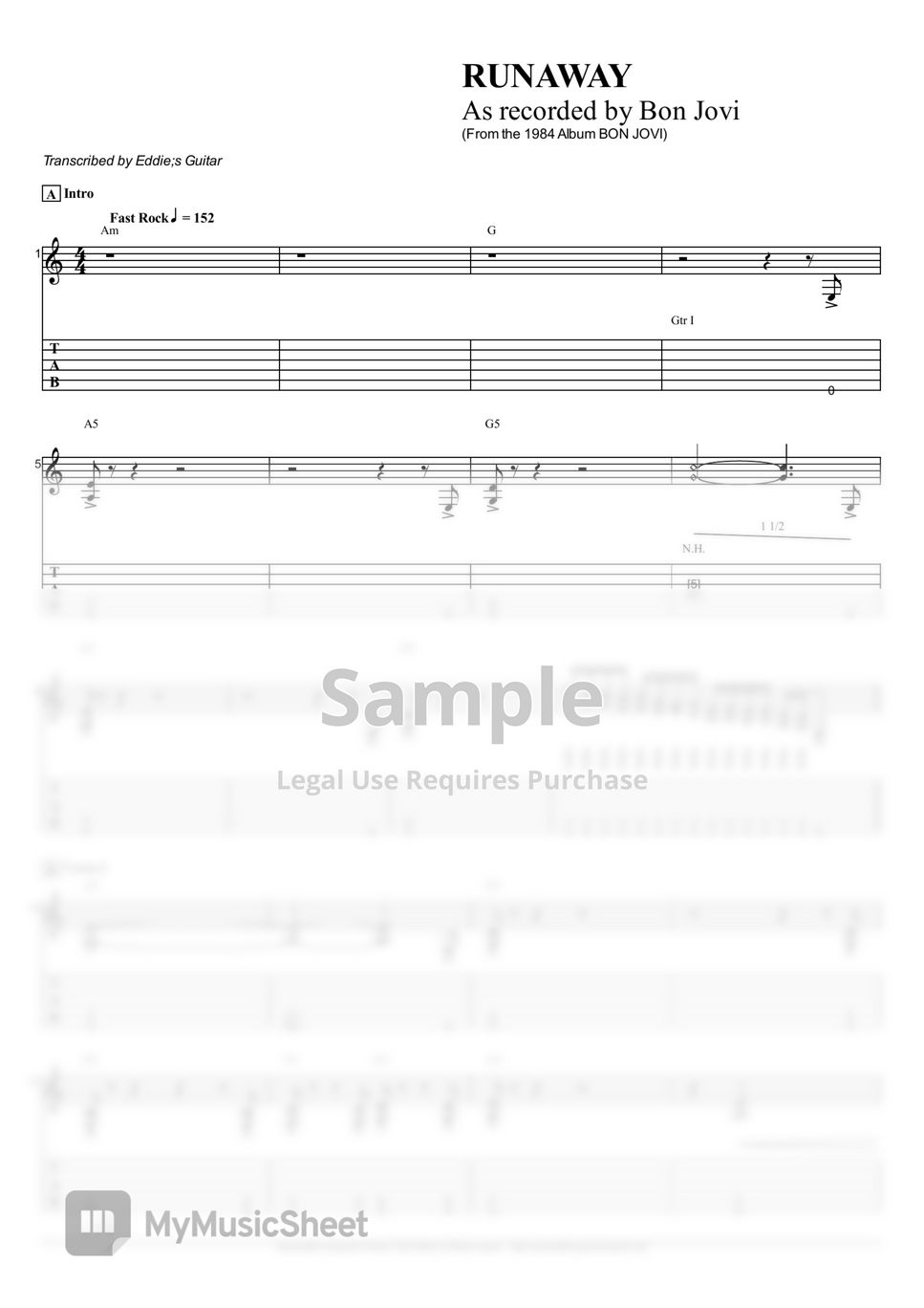 bon-jovi-runaway-partition-musicale