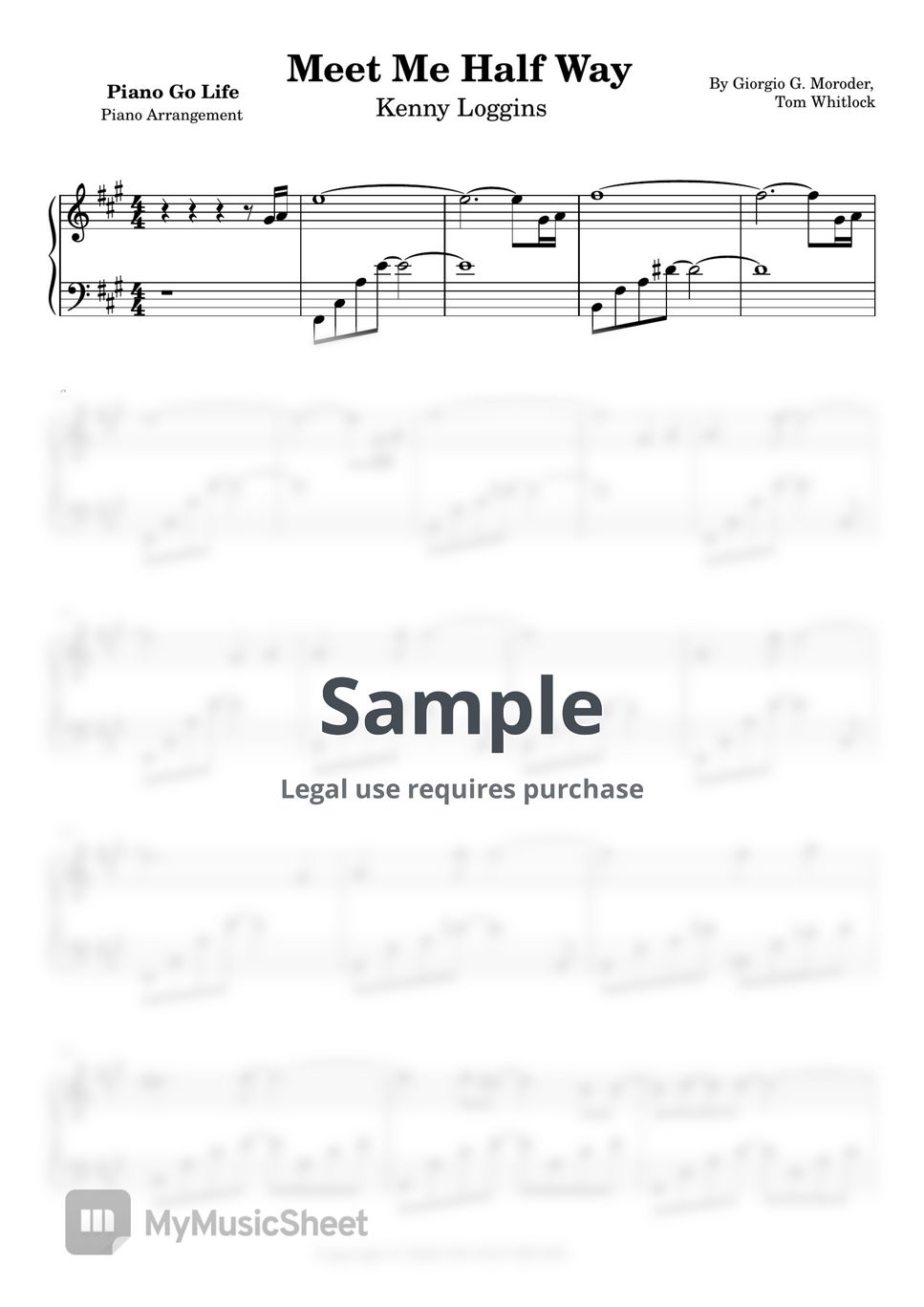 Kenny Loggins Meet Me Half Way Sheets by Piano Go Life