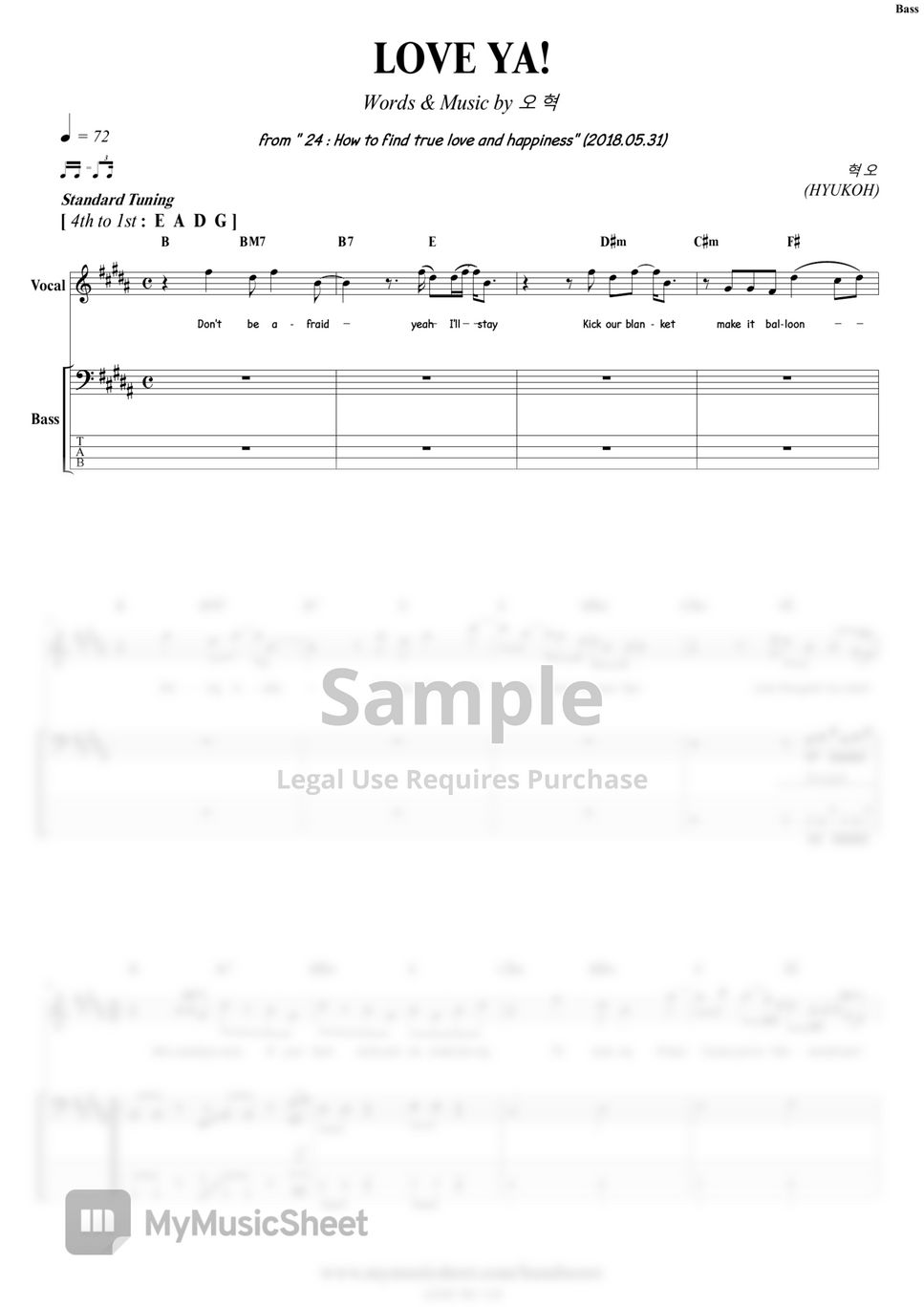 HYUKOH - LOVE YA! | Bass / Backing Track Sheets