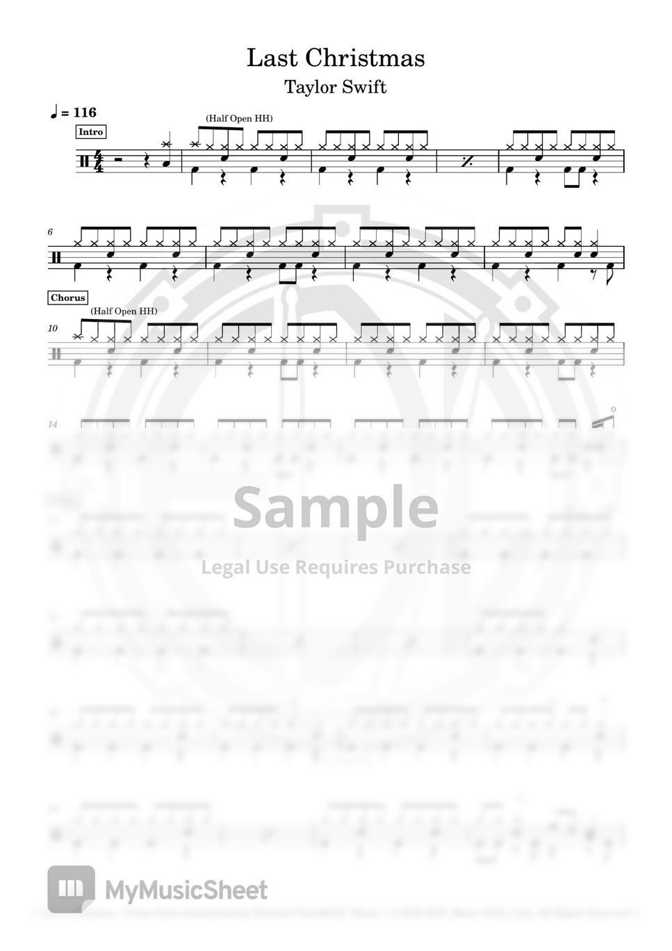 Taylor Swift - Last Christmas (Drum Score) by Edward Chan@EDC Music