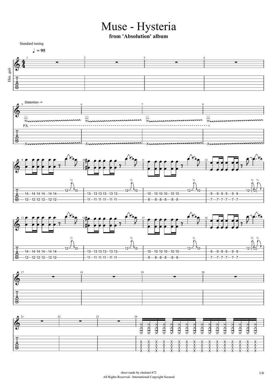 Muse Hysteria 악보 by chuhun1472