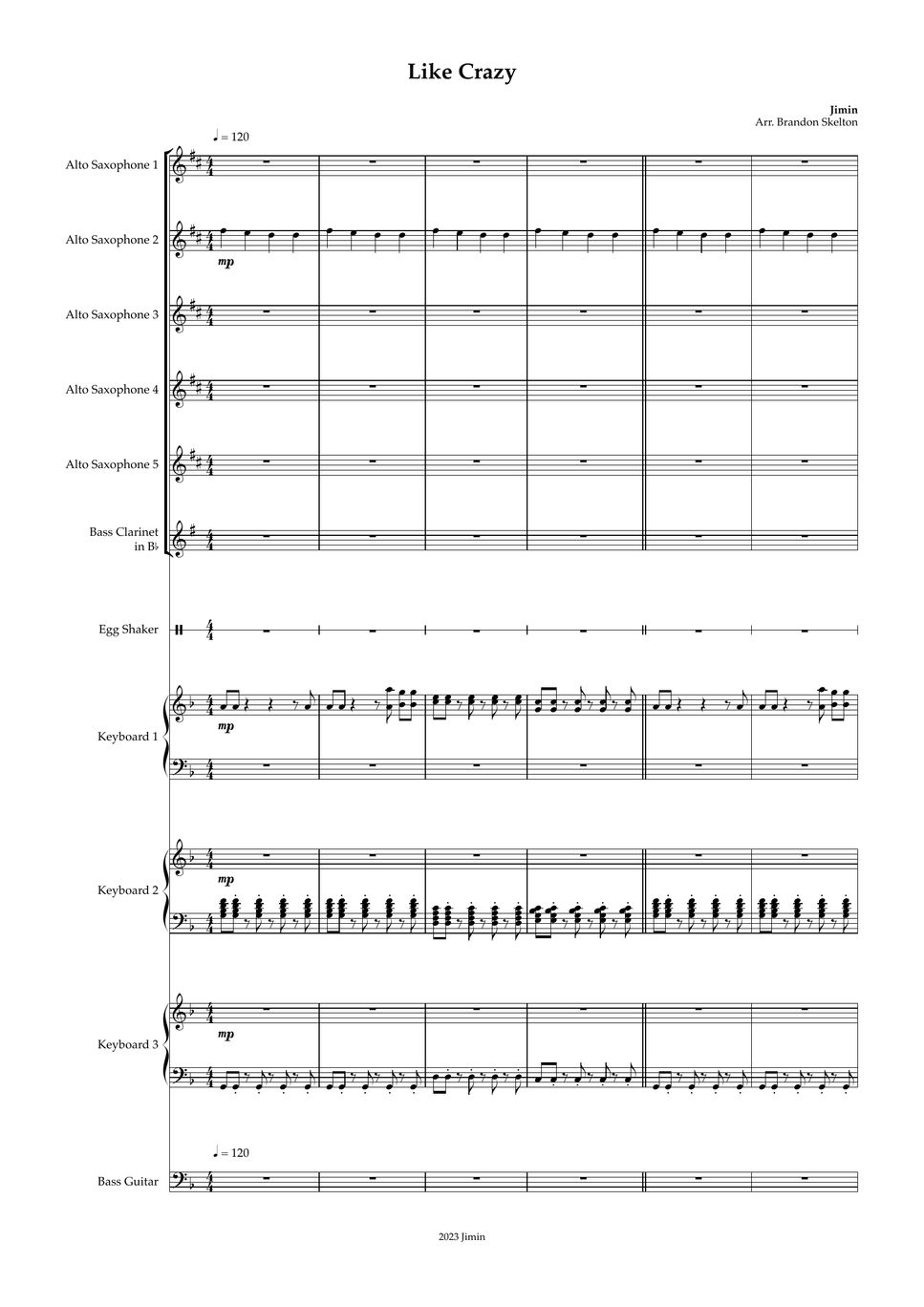 Jimin Like Crazy Full Score Sheets By Brandon Skelton