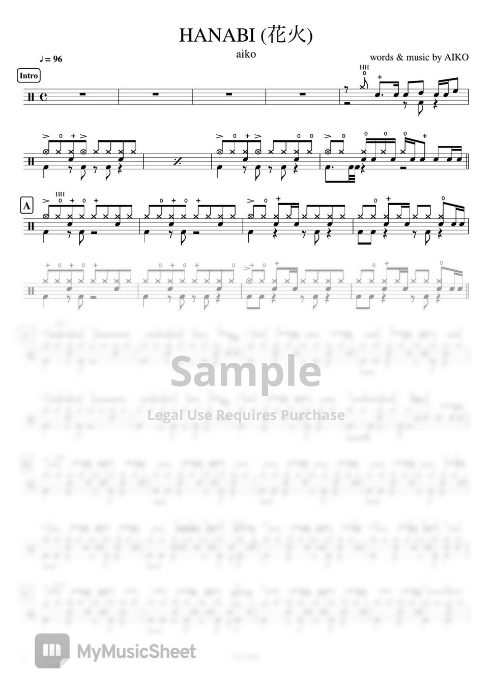 aiko - HANABI (花火) by Cookai's J-pop Drum sheet music!!!