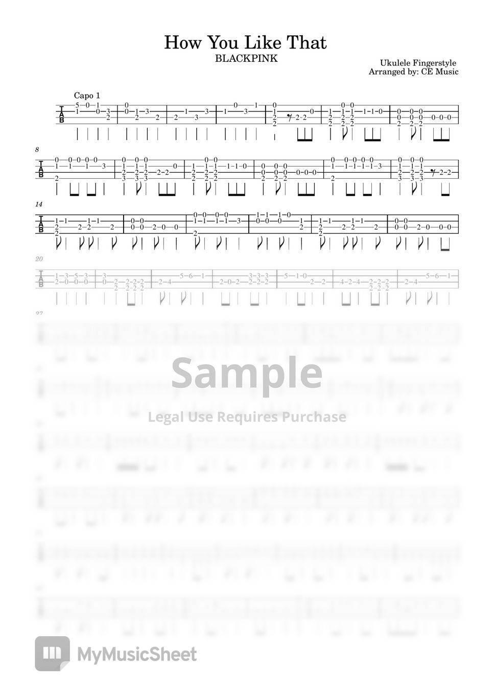 blackpink-how-you-like-that-ukulele-fingerstyle-sheets-by-ce-music