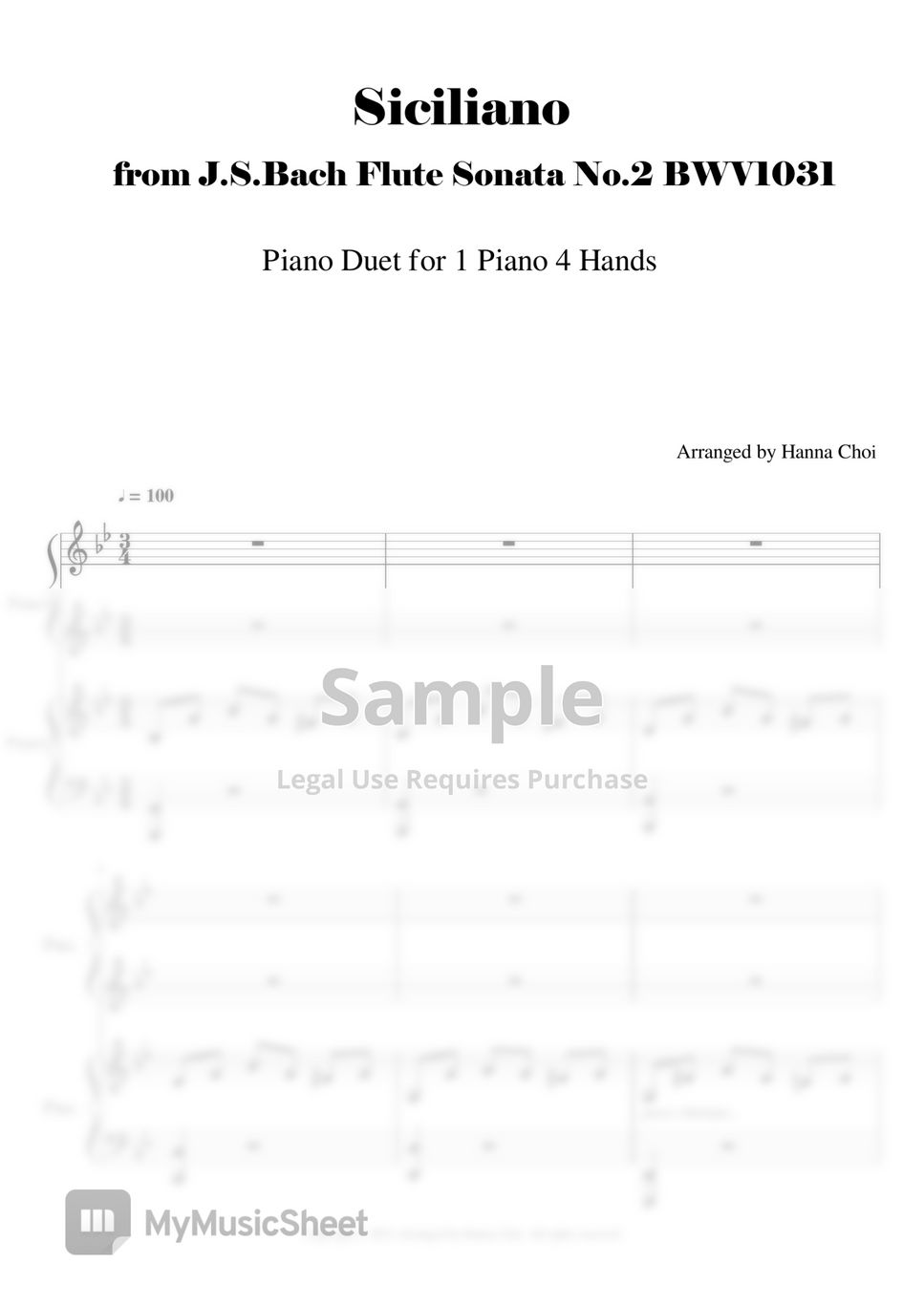 J.S.Bach 바흐 - [Piano Duet] "Siciliano" 시칠리아노 from Flute Sonata (1piano 4 hands)