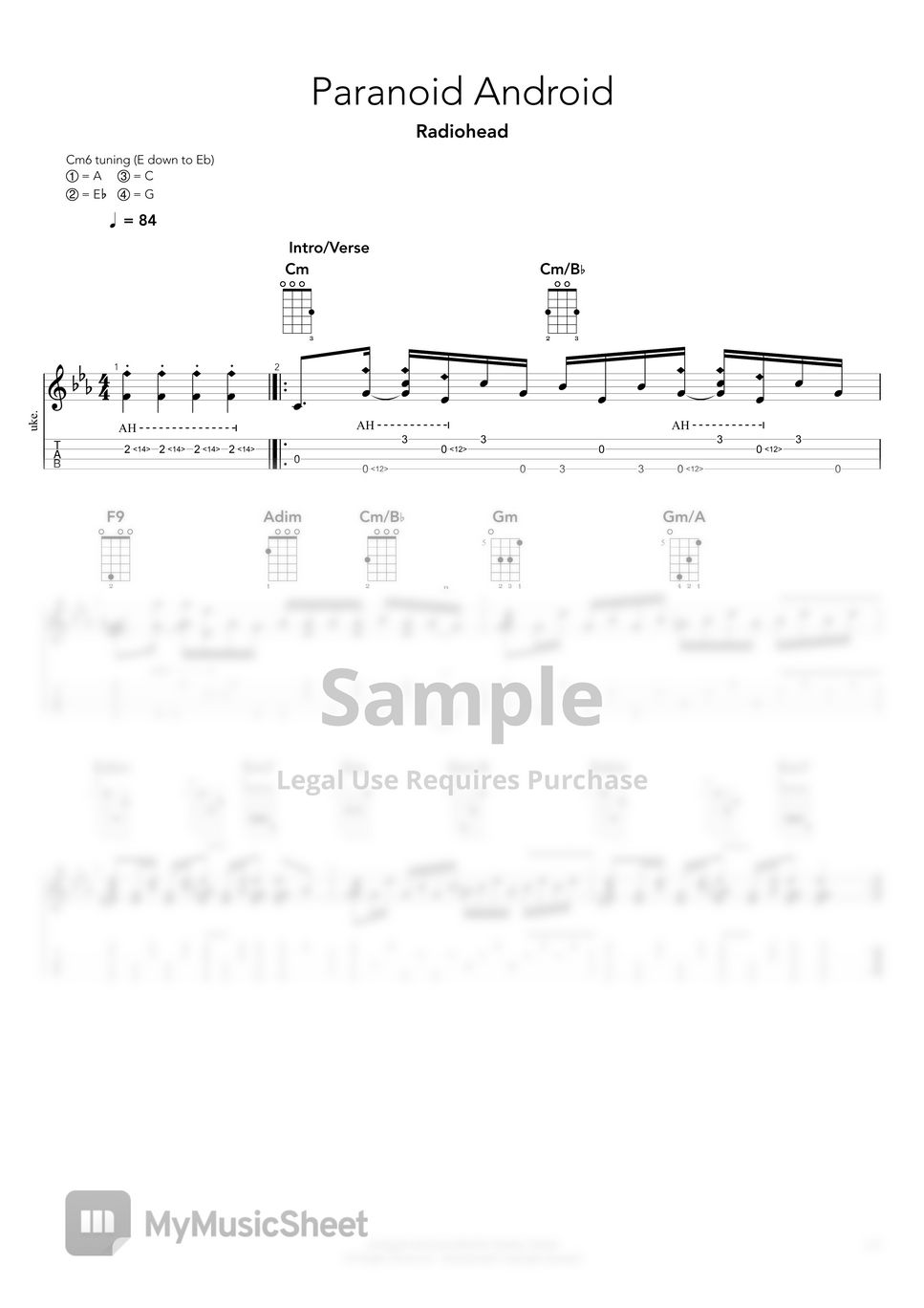 Radiohead paranoid android tab 1staff by 4stringboy