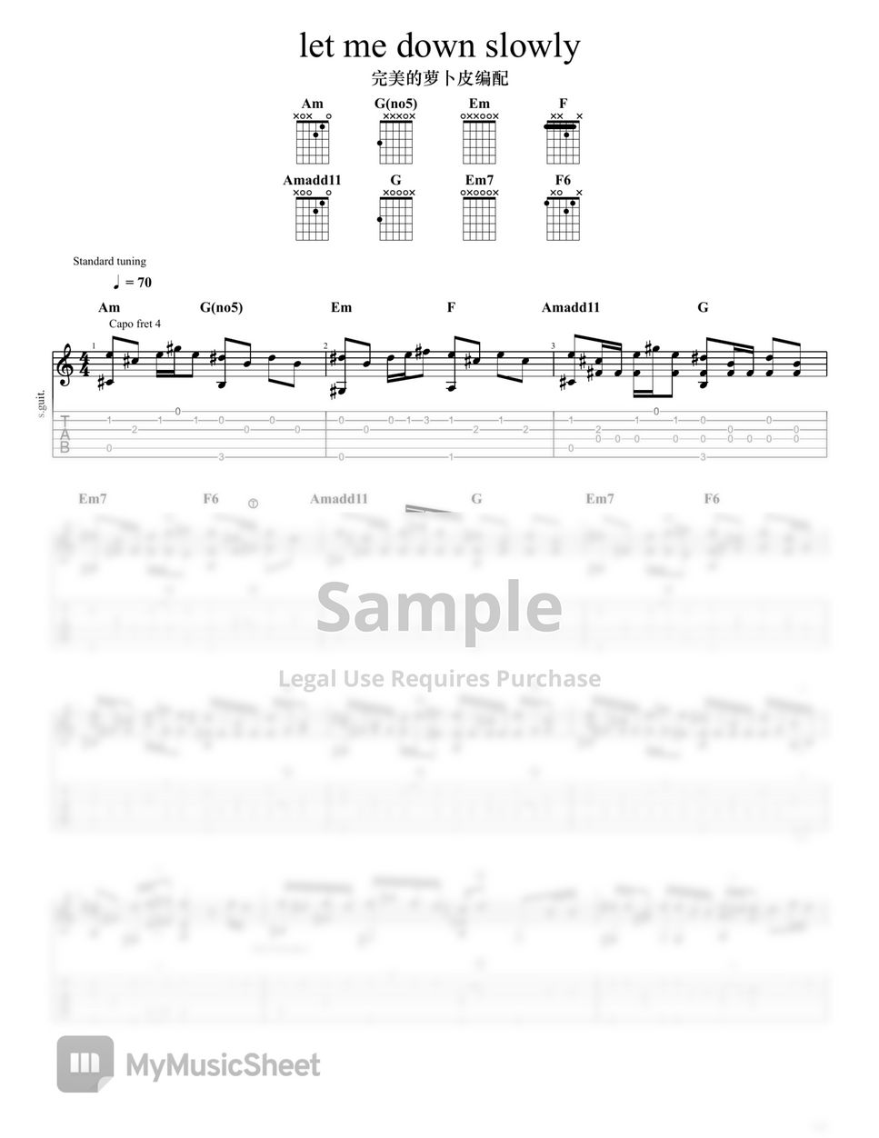 Alec Benjamin Let Me Down Slowly (指弹吉他谱) Tab + 1staff by 完美的罗卜皮