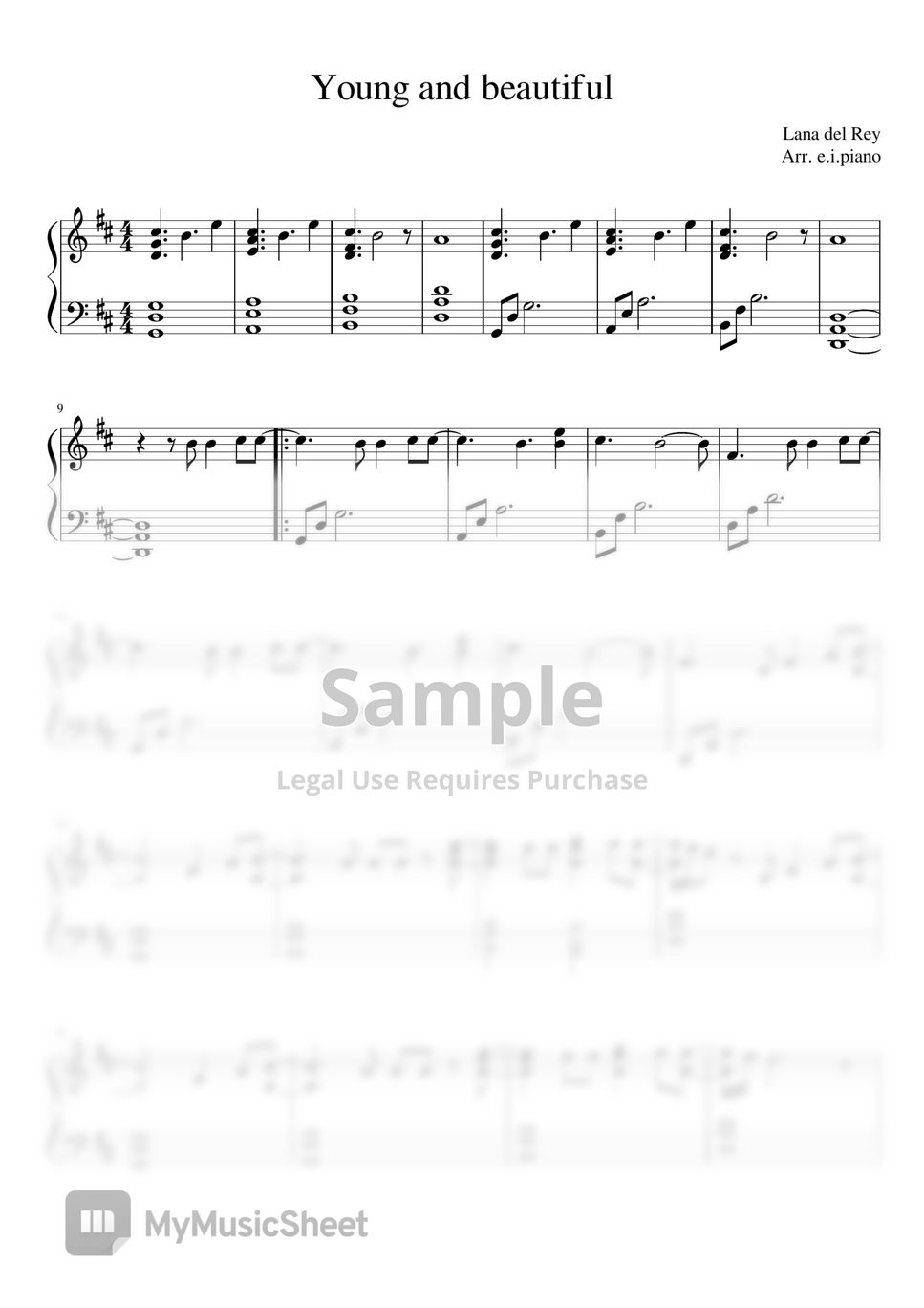 Lana del Rey Young and beautiful 樂譜 by e.i.piano