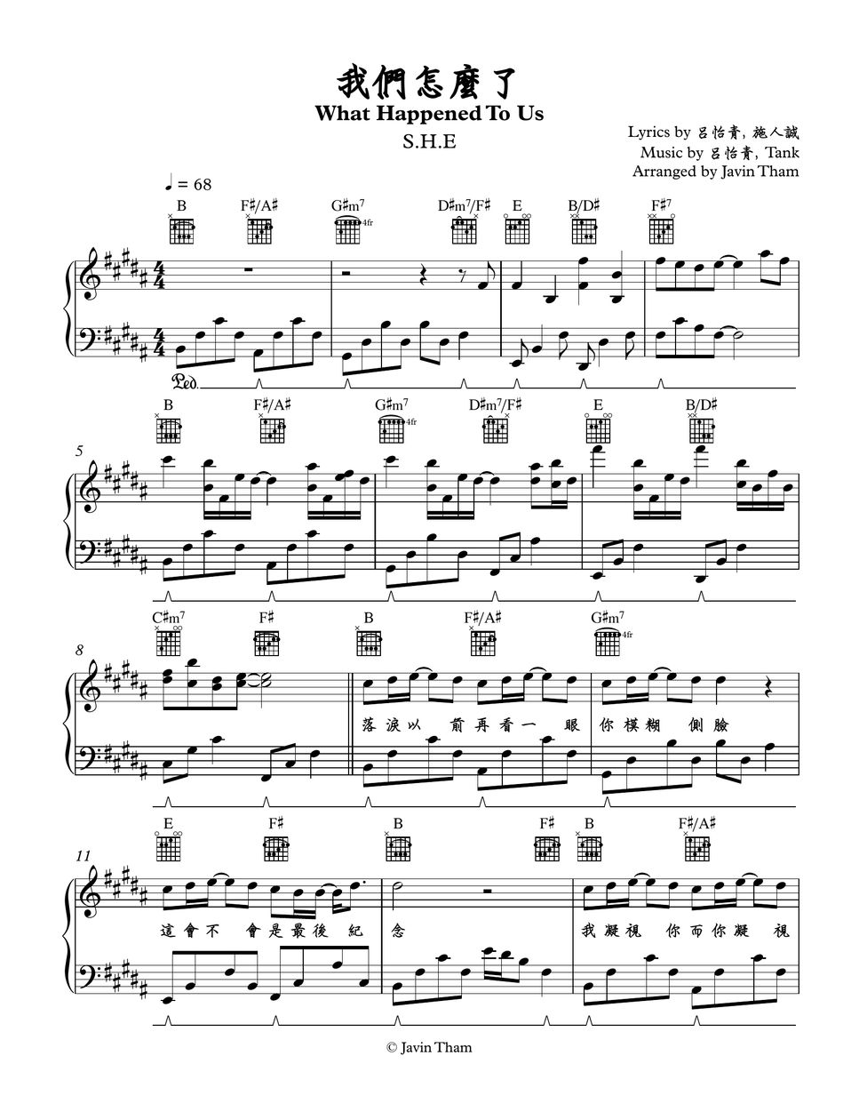S.H.E 我們怎麼了 What Happened To Us Sheet by Javin Tham