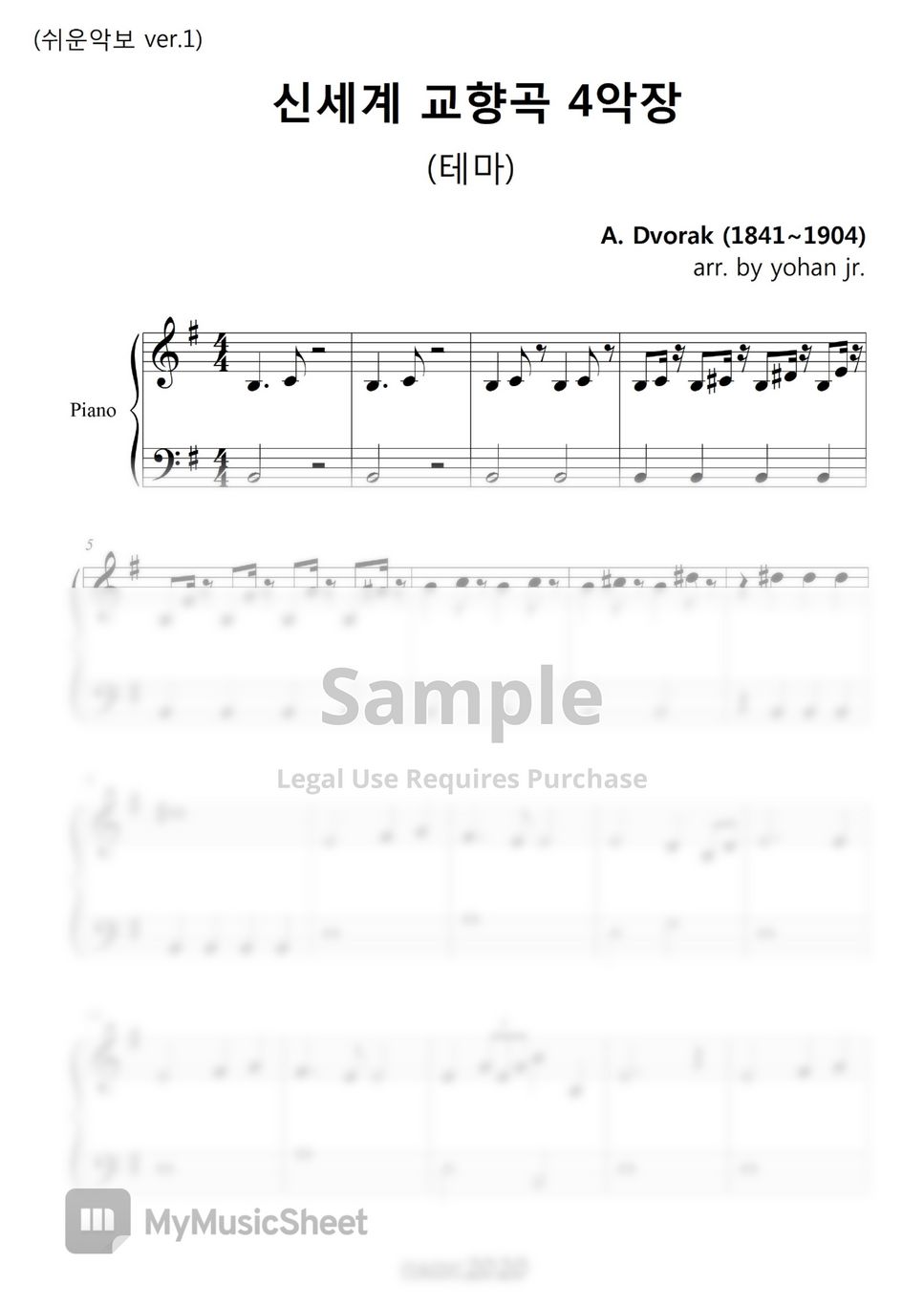 Dvorak - symphony no.9 (New World) 4th theme (easy piano) by classic2020