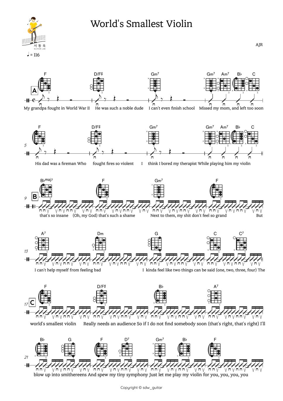 AJR - World's Smallest Violin (Guitar TAB) Partition musicale by 서동욱