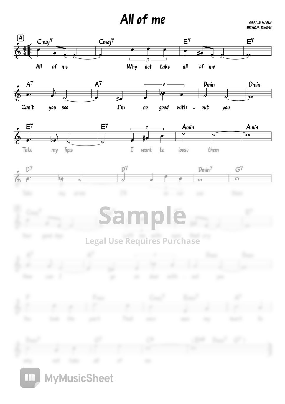 gerald-all-of-me-in-c-chord-melody-lyrics-jazz-lead-sheet-sheets