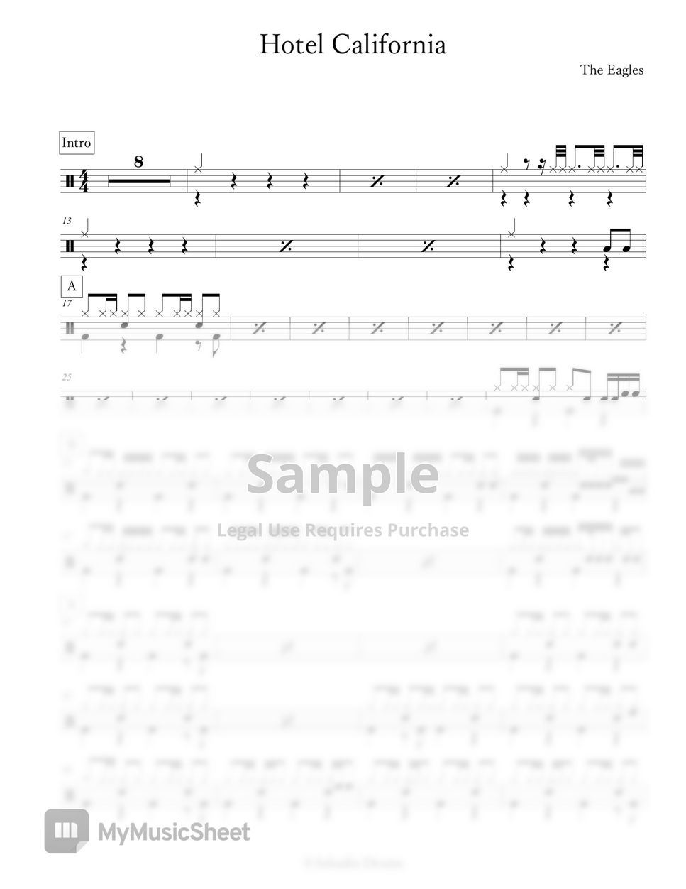 The Eagles Hotel California Sheets by Arkadia Drums