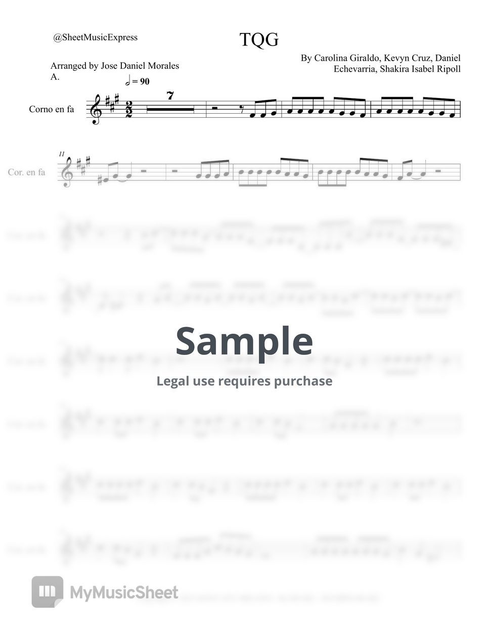 Karol g tqg horn in f latin sheets by sheet music express