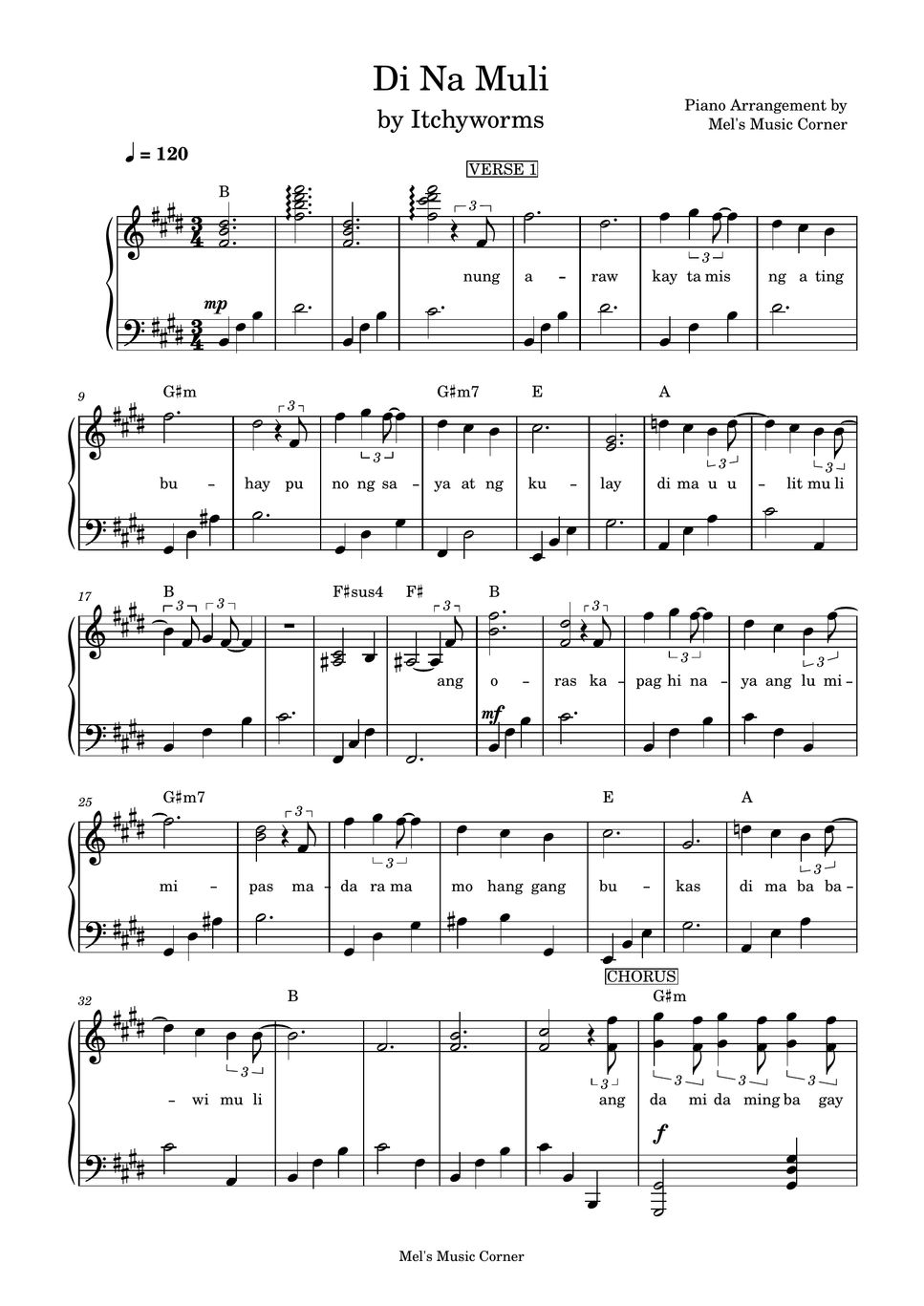 Itchyworms - Di Na Muli (piano sheet music) Sheet by Mel's Music Corner